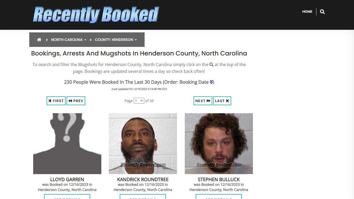 Bookings, Arrests and Mugshots in Henderson County, North Carolina